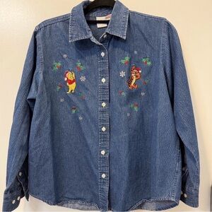 Denim Shirt with Embroidered Winnie the Pooh Characters